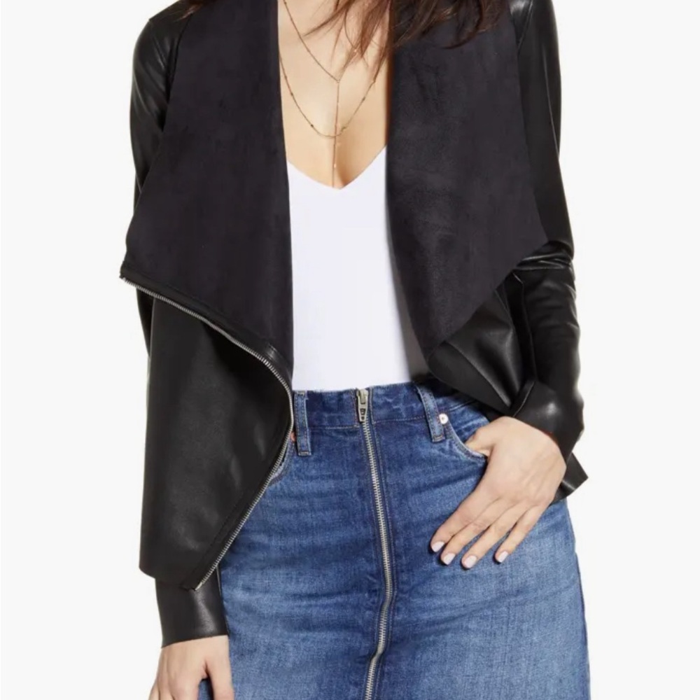 BlankNYC-Onto the Next Faux Leather Drape Front Jacket